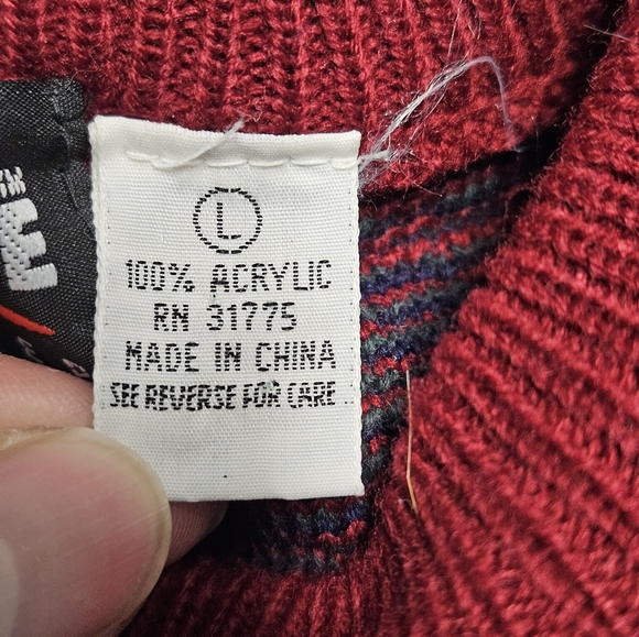 Vintage 90's Ugly Christmas Sweater Granny Red Size Large Retro Winter Land - Picture 3 of 6